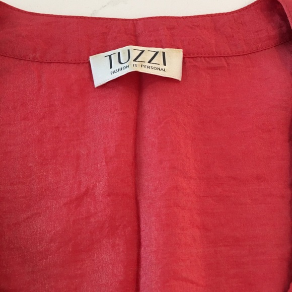 Tuzzi blouse. V-neck with elegant detail. Size 8 Deep Coral. - Picture 4 of 6